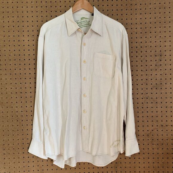 Tommy Bahama 100% Linen Button Down Shirt Mens Collared Plain White Relaxed XL - Picture 1 of 6